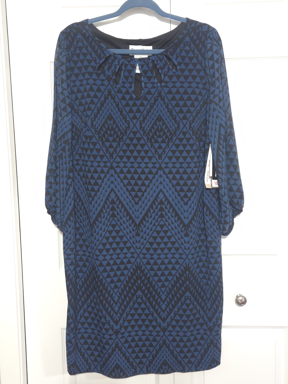 Danny & Nicole Blue and Black Geometric Long Sleeve Dress